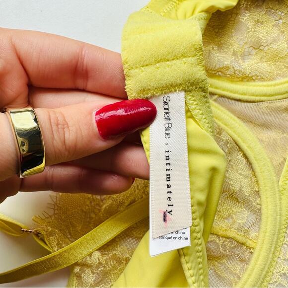 NEW SKARLETT BLUE X  FREE PEOPLE Yellow Nude Tan Sheer Lace Underwire Bra 32C - Picture 8 of 10